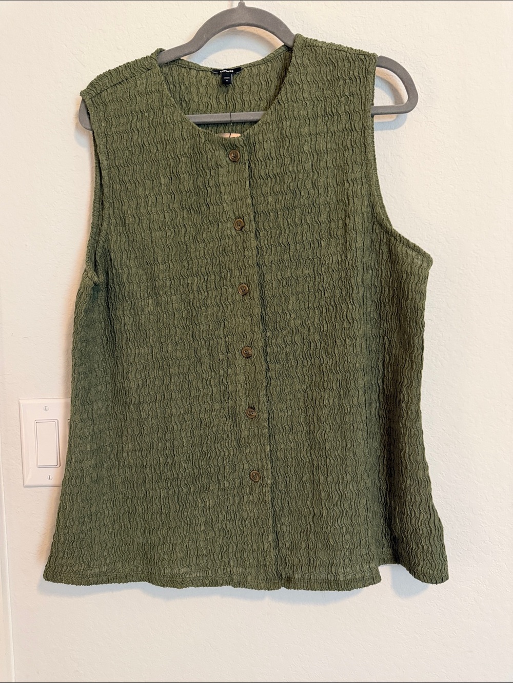 Express Olive Green Sleeveless Button-Down Top